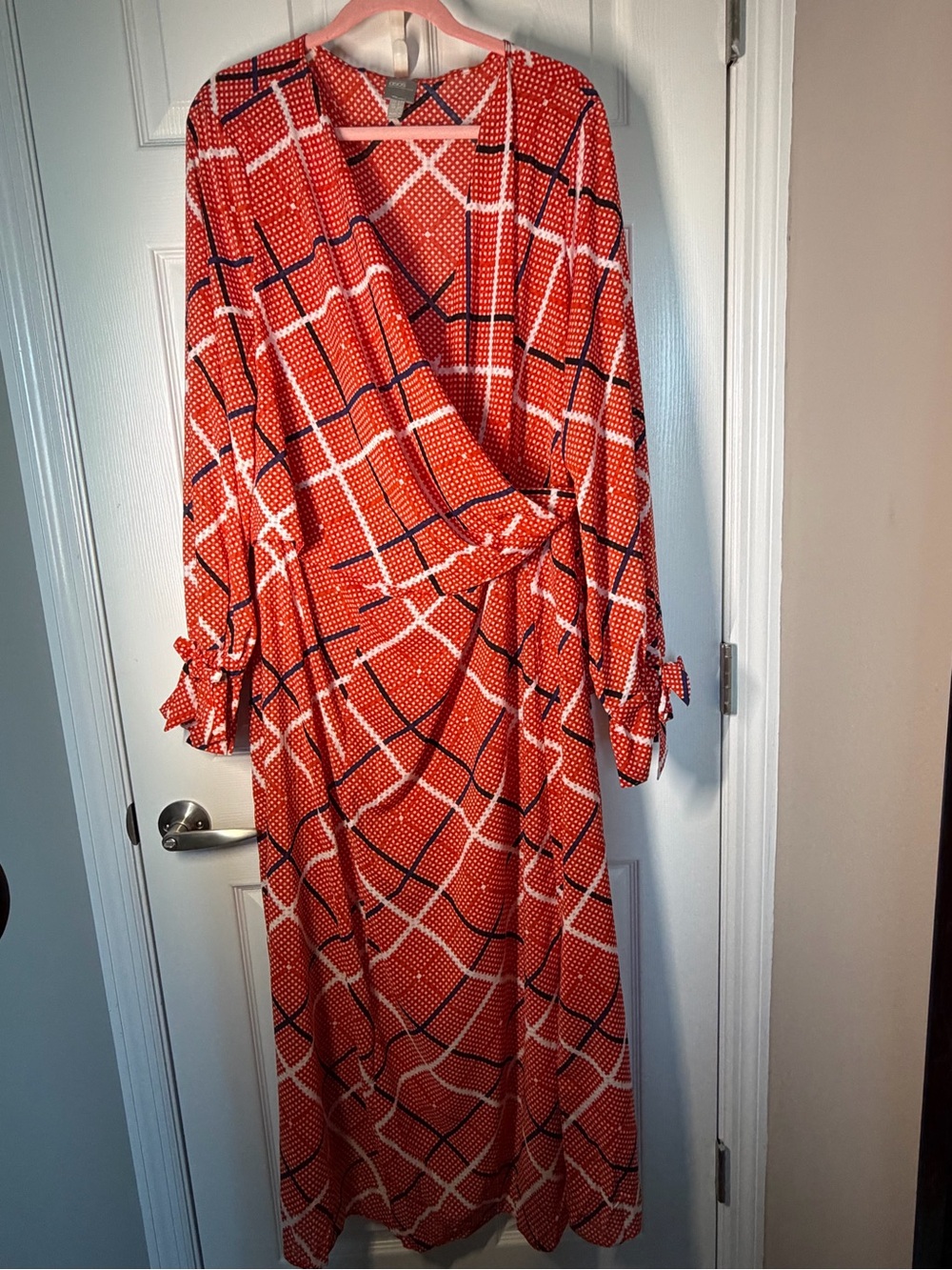 ASOS Orange Geometric Faux-Wrap Maxi Dress